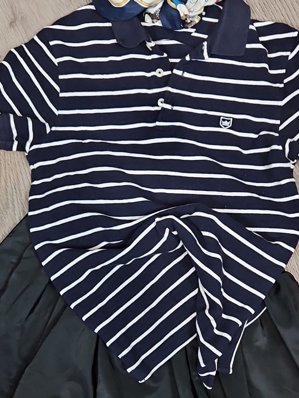 Women's Navy Stripe Pique Polo Shirt